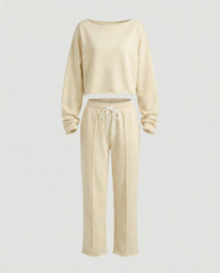 Damen Casual Sweatshirt und weit geschnittene Hose Set – Apricot