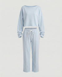 Damen Casual Sweatshirt und weit geschnittene Hose Set – Blau