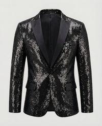 Glänzender Herren Pailletten Blazer – Schwarz