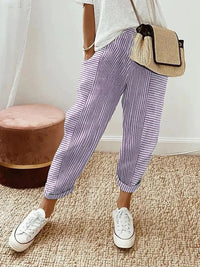 Sommerhose für Damen - Leichte 3/4 Caprihose im Leinen-Look für heiße Sommertage – Lila