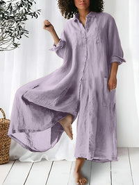 Maja™ | Luftiger Leinen-Jumpsuit mit Krempelärmeln & Seitentaschen – Lila
