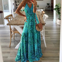 Damen Sphagetti Ärmel Ausgestelltes Ibiza Kleid | Maxi – Grün