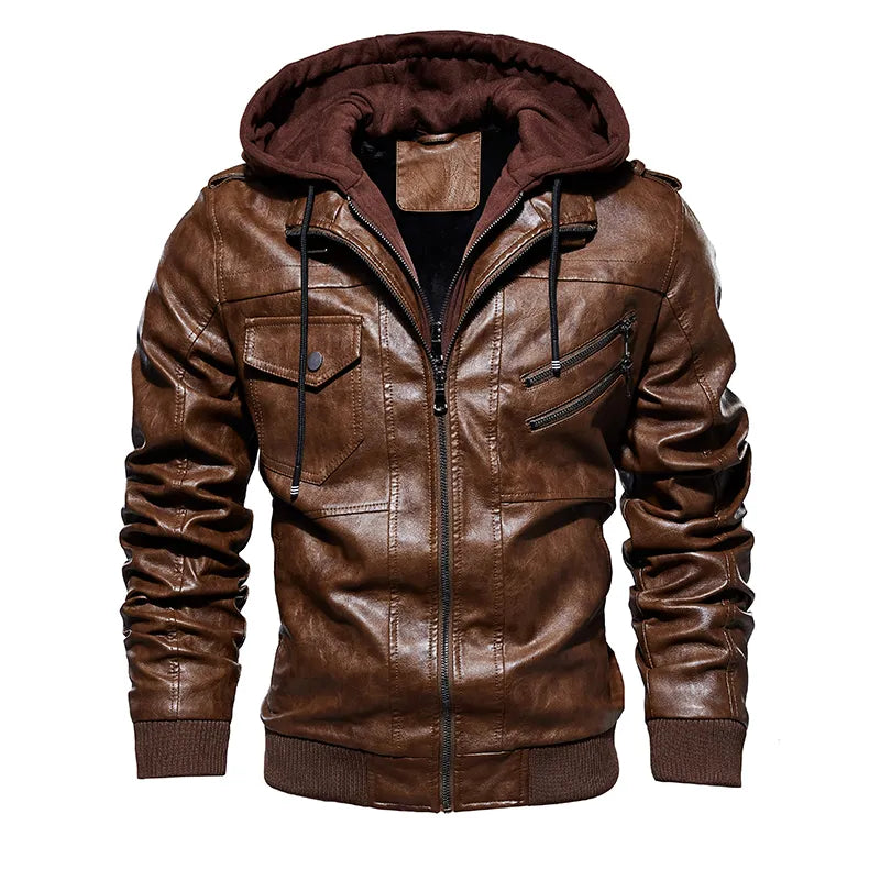 Nuah | Robuste Leder-Motorradjacke für Herren mit Kapuze