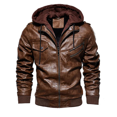 Nuah | Robuste Leder-Motorradjacke für Herren mit Kapuze