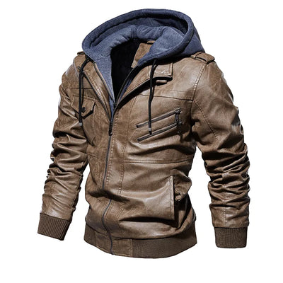 Nuah | Robuste Leder-Motorradjacke für Herren mit Kapuze