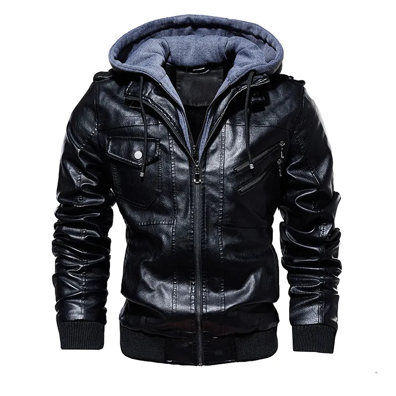 Nuah | Robuste Leder-Motorradjacke für Herren mit Kapuze