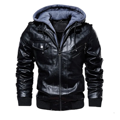 Nuah | Robuste Leder-Motorradjacke für Herren mit Kapuze