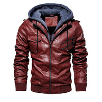 Nuah | Robuste Leder-Motorradjacke für Herren mit Kapuze – Rouge vin
