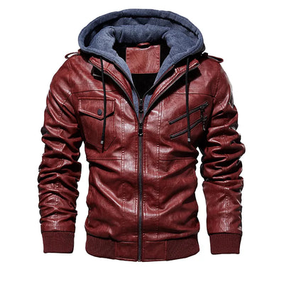Nuah | Robuste Leder-Motorradjacke für Herren mit Kapuze