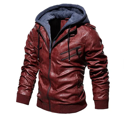 Nuah | Robuste Leder-Motorradjacke für Herren mit Kapuze