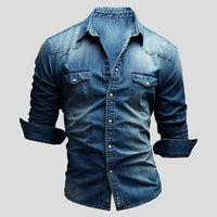 Ralf | Herren Jeanshemd Langarm im Used-Look – Dunkel Blau