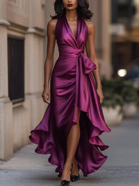 Raphaela | Damen Neckholder Wickel Abendkleid – Pink