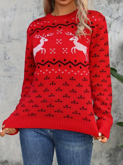 Keytana | Eleganter Weihnachtspulli mit Rentier und Schneeflocke für Frauen
