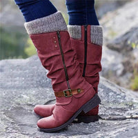Damen Winter Stiefel | Casual hoch mit Absatz – Rot