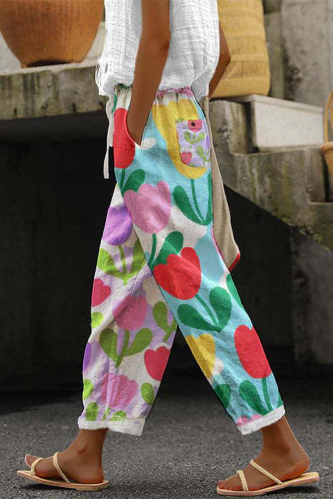 Heidi-Mode | Casual Unique Printed Button Pocket Pants