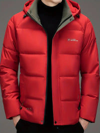Reigessa | Herren Winterjacke aus Baumwolle mit abnehmbarer Kapuze, Casual Business Style – Rot