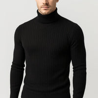 Rehbar | Herren Klassischer Zopfmuster Rollkragenpullover – Schwarz