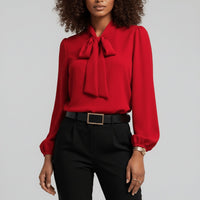Renata | Elegante Schluppenbluse mit Schleife – Rot