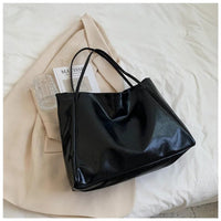 Annika | Retro PU-Leder Tote Bag Damen geräumige Schultertasche – Schwarz