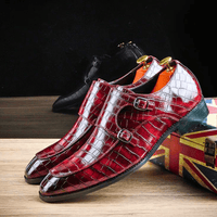 Heidi-Mode | Halbschuhe mit Schnalle Hellbraun Victor – Weinrot