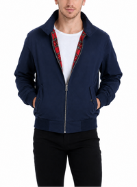 Rex | Herren klassische Harrington Jacke mit Tartan-Futter – Marine