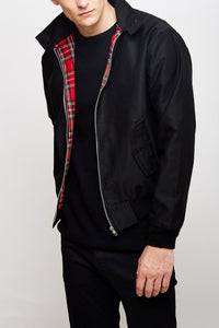Rex | Herren klassische Harrington Jacke mit Tartan-Futter – Schwarz