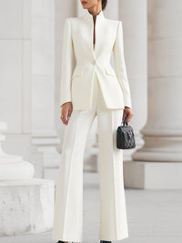 Ricarda | Damen Hosenanzug Set mit Tailliertem Blazer – Weiß