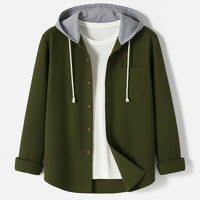 Ridge | Herren Cord Hemdjacke mit abnehmbarer Kapuze – Oliv