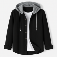 Ridge | Herren Cord Hemdjacke mit abnehmbarer Kapuze – Schwarz