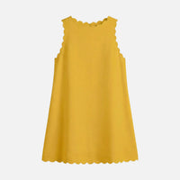 Petra | Damen Ärmelloses Baumwoll-Minikleid Wellensaum – Mini Kleid Sommer – Gelb