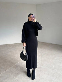 LISA - LANGÄRMELIGES KLEID UND PULLOVER IM SET – Schwarz