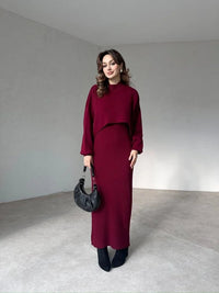 LISA - LANGÄRMELIGES KLEID UND PULLOVER IM SET – Rot
