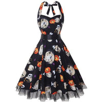 Jahrgang Neckholder Halloween Kostum Kleid | Midi – Schwarz