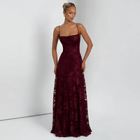 Elfriede | Damen Maxikleid Blumenmuster Spaghettiträger – Blumen Maxi Träger 2026 – Bordeaux
