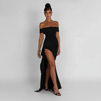 Agnes | Damen Maxikleid Schulterfreis Seitenschlitz – Off-Shoulder Maxi Schlitz 2026 – Schwarz