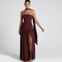 Nathalie | Damen Maxikleid Korsettstil Schaldetail Hoher Schlitz – Korsett Maxi 2026 – Braun