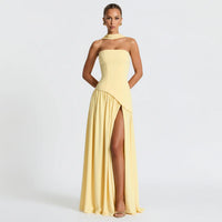 Nathalie | Damen Maxikleid Korsettstil Schaldetail Hoher Schlitz – Korsett Maxi 2026 – Zitronengelb
