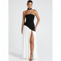 Nathalie | Damen Maxikleid Korsettstil Schaldetail Hoher Schlitz – Korsett Maxi 2026 – Schwarz