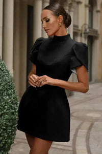 Anna | Damen Kurzes Abendkleid Strukturierte Ärmel – Cocktailkleid Abend 2026 – Noir