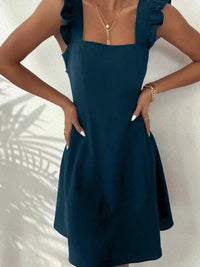 Lena | Damen Kurzes Ausgestelltes Kleid Rüschenärmel – Mini Kleid Rüschen 2026 – Marine