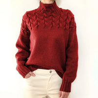 Hochgeschlossener Pullover aus Zopfstrick für Frauen – Rot