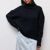 Olive | Rollkragenpullover gestrickt mit weichem Stoff – Schwarz