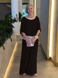 Romy | Damen Zweiteiler Abendmode Pailletten Set – Schwarz