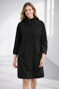 Ronja | Kapuzenjacke in Midi-Länge – Schwarz