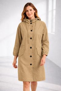 Ronja | Kapuzenjacke in Midi-Länge – Beige