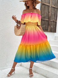 Ronja | Verspieltes Off-Shoulder Rüschen Kleid – Bunt