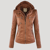 Ronja | Wetterfeste Kapuzen-Lederjacke – Khaki
