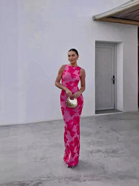 Rosa geblümtes Damen Bodycon Abendkleid | Maxi – Rosa