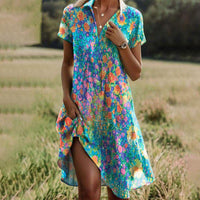 Rosalie | Blumen Midikleid mit V-Ausschnitt – Hellblau