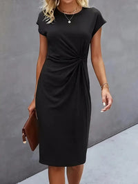 Rosemarie | Damen Kurzarm Midikleid mit Twist Detail – Schwarz